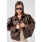 Bigdart Kadın Oversize Deri Ceket 1055 - Kahverengi Uzun Kol Casual Stil Çift Cepli - Çok Renkli - 38