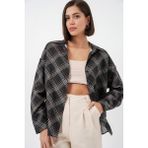 Bigdart Kadın Oversize Desenli Gömlek 20372 - Siyah - 42