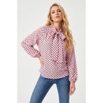 Bigdart Kadın Puantiyeli Fular Yaka Bluz 40007 - Pembe