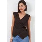 Bigdart Kadın Sıfır Kol Örme Bluz 988 - Kahverengi - 36