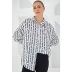 Bigdart Kadın Siyah Beyaz Desenli Oversize Saten Gömlek 3985 - 36 - 00100 Siyah
