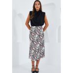 Bigdart Kadın Siyah Kırmızı Desenli Saten Etek 15806 - Siyah - Kırmızı - 36
