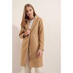 Bigdart Kadın Uzun Kaşe Kaban – %100 Polyester, Düz Desen, Şık ve Rahat Kışlık Dış Giyim Modeli - Hardal - 38