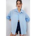 Bigdart Kadın Uzun Oversize Gömlek 20320 - Mavi - 38