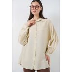 Bigdart Kadın Uzun Oversize Gömlek 5965 - Ekru - 40