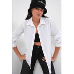 Bigdart Oversize Basic Beyaz Kadın Gömlek 20349 - 42