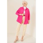 Bigdart Oversize Basic Tesettür Gömlek %70 Pamuk Koyu Pembe Renk Kadınlar İçin - 42