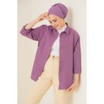 Bigdart Oversize Basic Tesettür Gömlek Koyu Lila Truvakar Kol %70 Pamuk %30 Polyester - 42
