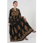 Bigdart Siyah Gold Desenli Tesettür Elbise 2423