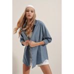 Bigdart Uzun Basic Gömlek - Indigo Renkli Truvakar Kol Günlük Stil Düz Desen Kadın Giyim 3900 - 38 - İndigo