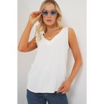 Bigdart V Yaka Sıfır Kol Bluz 950 - Beyaz