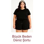 bigiyin Siyah Büyük Beden Kadın Deniz Şortu Büyük Beden Şort (2XL-7XL)