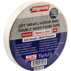 Bigpoint | Çift Taraflı Köpük Hotmelt Bazlı Bant, 19 mm x 5 M, Montaj Için Ideal - Beyaz - Köpük Hotmelt Bant