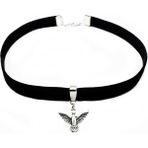 BijuStore Albatros Kuşu Siyah Kadife Kadın Choker Tasma Kolye - 35 cm