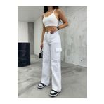 BİKELİFE Beyaz Kargo Cepli Likralı Yüksek Bel Wide Leg Pantolon beyaz XL