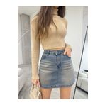 BİKELİFE Eskitme Soluk Efekt Vintage Yüksek Bel Mini Denim Etek