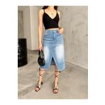 BİKELİFE Kadın Asimetrik Kesim Yırtmaçlı Midi Boy Denim Jean Etek mavi 40