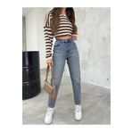 BİKELİFE Kadın Esnek/LikralıYüksek Bel Mom Jeans Gök Mavi 40