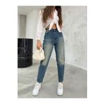 BİKELİFE Kadın Esnek/LikralıYüksek Bel Mom Jeans Koyu Mavi 34