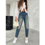 BİKELİFE Kadın Esnek/LikralıYüksek Bel Mom Jeans Koyu Mavi 38