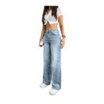 BİKELİFE Kadın Soluk Efekt Vintage Yüksek Bel Wide Leg Jeans açık mavi M/38