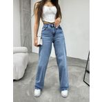 BİKELİFE Kadın Soluk Efekt Vintage Yüksek Bel Wide Leg Jeans açık mavi XL