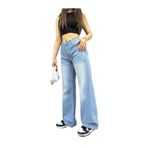 BİKELİFE Kadın Soluk Efekt Vintage Yüksek Bel Wide Leg Jeans MAVİ XL
