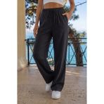Bikelife Siyah Keten Karışımlı Bol Kesim Beli Lastikli Pantolon - 38