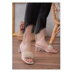 Bilalim Shoes İncili Taşli Şeffaf Topuklu 5 cm Kadın Terlik Şık ve Rahat ayl-01