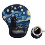 Bilek Dayanaklı Ergonomik Mouse Pad, Dizüstü Bilgisayar için Rahat Bilgisayar Jel Mouse Pad Bilek Desteği, Kaymaz PU Tabanlı Ağrı kesici Mousepad Yıldızlı Gece Siyah Kedi