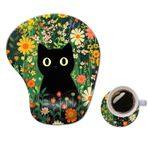 Bilek Dayanaklı Ergonomik Mouse Pad,Rahat Bilgisayar Jel Mouse Pad Dizüstü Bilgisayar için Bilek Desteği,Kaymaz PU Tabanlı Çiçekli Kedi Ağrı kesici Mousepad