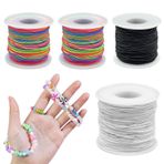 Bileklikler için 1 mm lastik bant, 4 rulo lastik kordon, bileklikler için elastik bant, lastik bileklik, el işi için lastik bileklik, kendin yap takı üretimi için elastik naylon iplik, kolye, boncuk