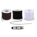 Bileklikler için lastik bant, 3 rulo lastik kordon, kendin yap takı üretimi için elastik iplik, kolye, bileklik, el işi, makaslı, 1 mm x 50 m (siyah, beyaz, çikolata kahverengisi, makaslı)