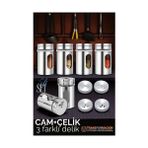 Bilfold Bx Cam+Çelik Tuzluk Biberlik Karabiberlik 3 Farklı Delikli 5 Li Set