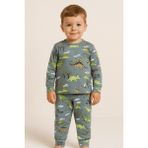 Bilge Trend Dinozor Desenli Erkek Bebek Çocuk Pamuklu Penye Pijama Takımı - Gri - 1 - 2 Yaş