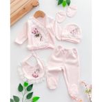Bilge Trend Kız Bebek Yeni Doğan Ortanca Nakışlı Lüks Hastane Çıkışı %100 Pamuk - Yenidoğan - 00406 Pembe