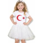Bilge Trend Kız Çocuk Türk Bayraklı Tişört , Tütü Etek Kombini , 23 Nisan 29 Ekim Etkinlik Gösteri Kıyafeti - Beyaz - 14 Yaş