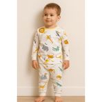 Bilge Trend Safari Desenli Erkek Bebek Çocuk Pamuklu Penye Pijama Takımı - Ekru - 1 - 2 Yaş