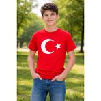 Bilge Trend Türk Bayraklı , Ay Yıldızlı Çocuk Genç Tişört, 23 Nisan Bayram T - Shirt - Kırmız - Beyaz - 10 - 11 Yaş