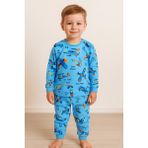 Bilge Trend Uçak Desenli Erkek Bebek Çocuk Pamuklu Penye Pijama Takımı - Mavi - 1 - 2 Yaş