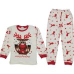 Bilge Trend Yılbaşı Noel Yeniyıl Yeni Geyikli Çocuk Pijama Takım - Beyaz - Kırmızı - 4 - 5 Yaş
