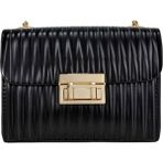 Bilgece Moda Gece Çantası, Portföy Çanta, Clutch Çanta, Saten Görünümlü Zincirli Omuz Çantası - Siyah
