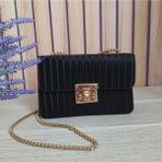 Bilgece Moda Gece Çantası, Portföy Çanta, Clutch Çanta, Saten Görünümlü Zincirli Omuz Çantası - Siyah