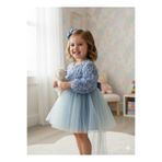 BİLGEN Style Kız Bebek Gül Desenli Fiyonk Lu Şık Özel Gün Abiye Elbise 0-5 Yaş