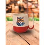 Bilgili Kedi Temalı Kırmızı Tabanlı Kupa Bardak - Seramik Çay, Kahve Hediyelik Bardağı - Krem - 1 Adet