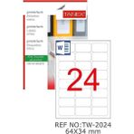 Bilgisayar Etiketi TW-2024 64X34 mm 100 Lü Lazer Etiket 1 Paket Tanex Davetiye Kargo Koli Kutu Etiketi - Beyaz - Standart