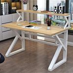Bilgisayar Masası Kitaplıklı Ev Ofis Masaları Modern Basit Çalışma Yazı Masası/Sağlam Metal Çerçeveli İş İstasyonu (107 cm, Ceviz ve Beyaz Çerçeve)