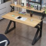 Bilgisayar Masası Kitaplıklı Ev Ofis Masaları Modern Basit Çalışma Yazı Masası/Sağlam Metal Çerçeveli İş İstasyonu (107 cm, Ceviz ve Siyah Çerçeve)