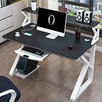 Bilgisayar Masası Kitaplıklı Ev Ofis Masaları Modern Basit Çalışma Yazı Masası/Sağlam Metal Çerçeveli İş İstasyonu (70 cm, Siyah Beyaz Çerçeve)