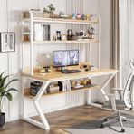 Bilgisayar Masası ve Kitaplık, PC Çalışma Yazı Masası Ev Ofis Masası Çalışma Çalışma İstasyonu Yetişkinler/Öğrenciler için (90 cm, Ceviz+Beyaz Çerçeve)
